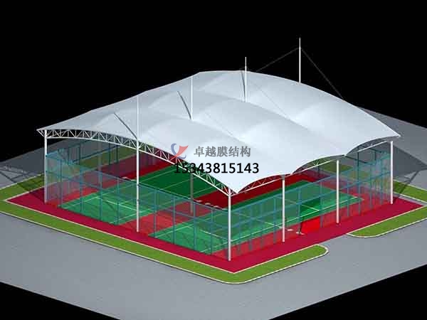 吉林网球场膜结构顶盖/篮球场屋顶/门球场雨棚安装